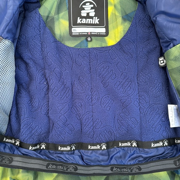 Kamik Boys Insulated Jacket 3T winter snow ski technical hood green yellow blue - Picture 5 of 11